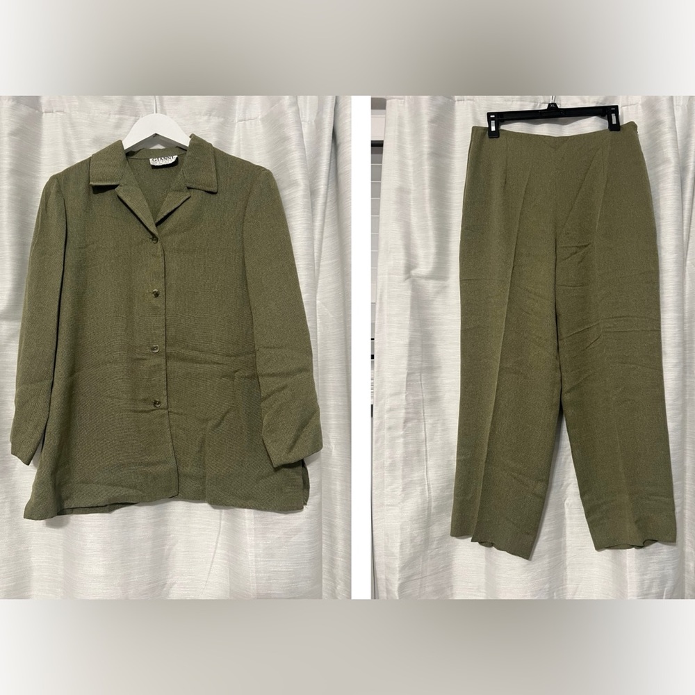 RARE Vintage Gianni Petite Olive Green Pantsuit Set by Gianni Versace